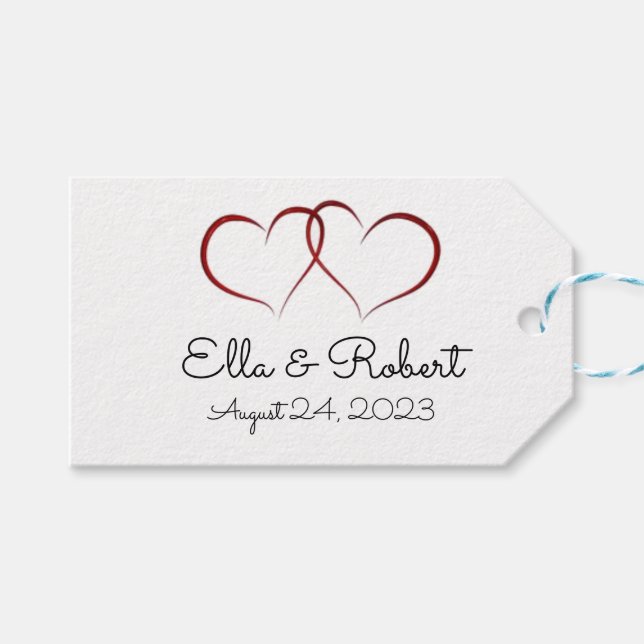 Two hearts monogrammed gift tag (Front (Horizontal))