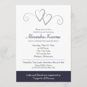 Two Hearts Navy & Silver Bridal Shower Invitation