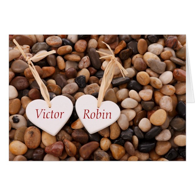 Two Hearts on a Pebble Beach Card (Front Horizontal)