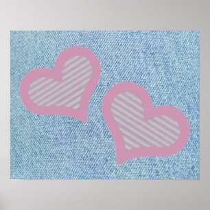 Two Hearts on Denim Poster