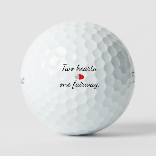 'Two Hearts, One Fairway' Wedding Golf Couples  Balls (Front)