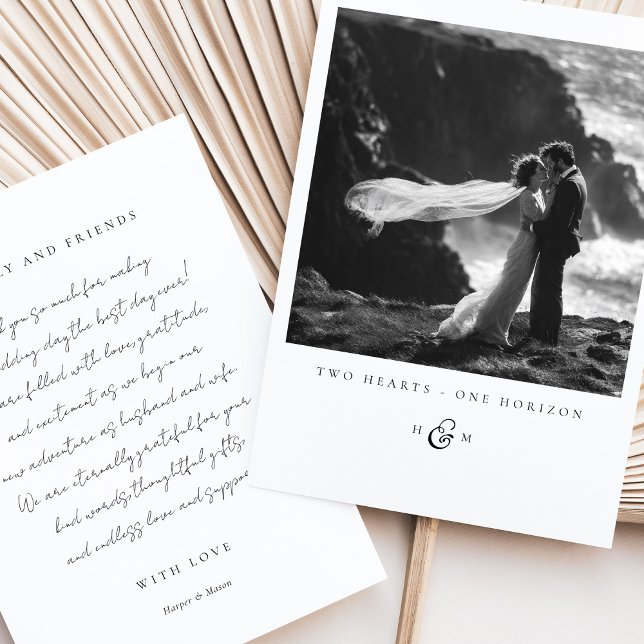 "TWO HEARTS - ONE HORIZON" Photo Thank You Card (Creator Uploaded)