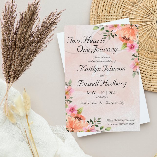 Two Hearts One Journey | Pink Wedding Invitation  (Creator Uploaded)