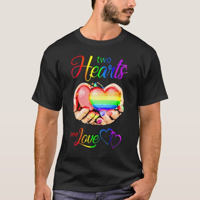 Two Hearts One Love Lgbt Heart Lgbt Pride T-Shirt (Front)