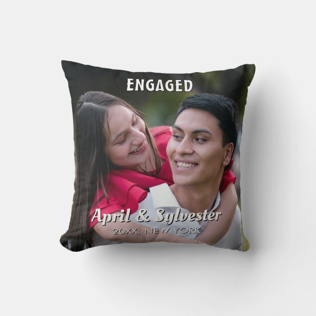Two Hearts One Love Personalised Engagement Photo  Cushion (Front)
