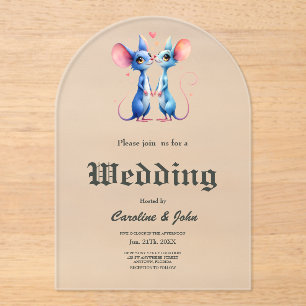 Two Hearts, One Love – Wedding Mice. Acrylic Invitations