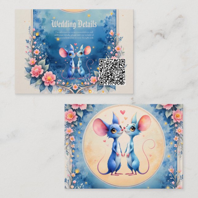 Two Hearts, One Love – Wedding Mice. Enclosure Card (Front/Back)