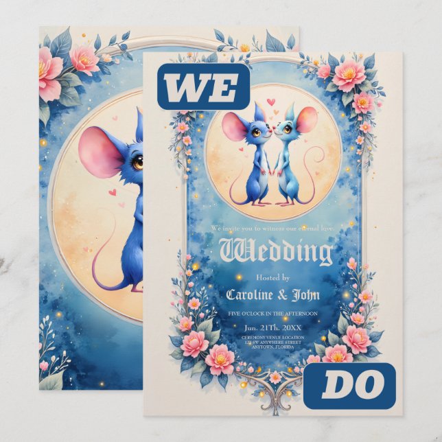 Two Hearts, One Love – Wedding Mice Invitation (Front/Back)