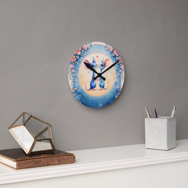 Two Hearts, One Love – Wedding Mice.  Round Clock (Office)