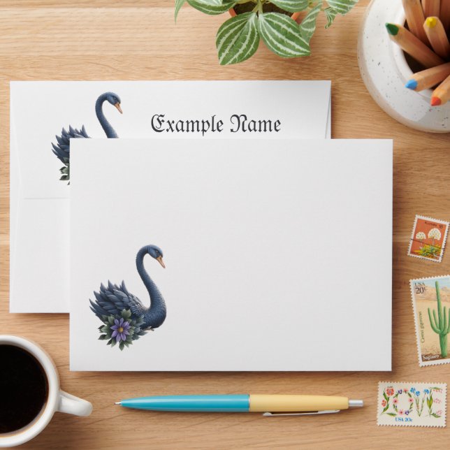 Two Hearts, One Reflection – Romantic Swan Wedding Envelope (Desk)