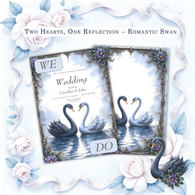 Two Hearts, One Reflection – Romantic Swan Wedding Invitation (Creator Uploaded)