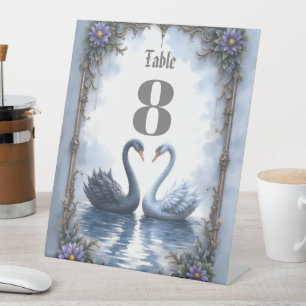 Two Hearts, One Reflection – Romantic Swan Wedding Pedestal Sign
