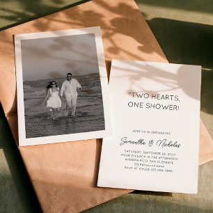 Two Hearts, One Shower Simple Photo Couple Shower Invitation