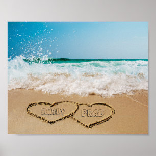 Two Hearts Personalised Names In Sand Picture Poster