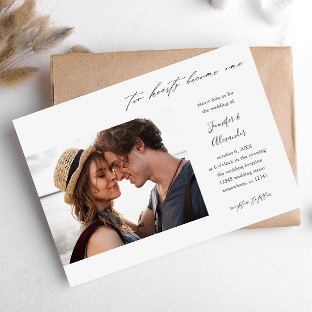  Two Hearts Photo Calligraphy Wedding Invitation (Creator Uploaded)