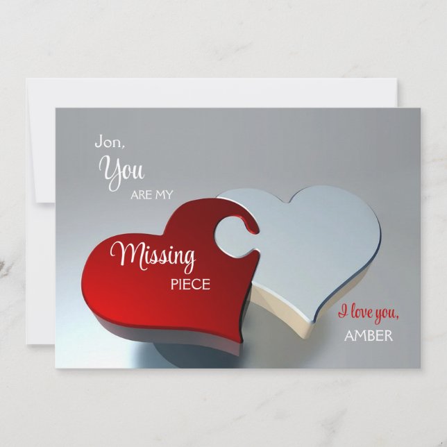 Two Hearts Puzzle Pieces Valentine's Day Card (Front)