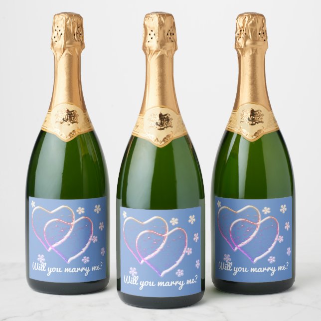 two  hearts,romantic wedding.Personalised Sparkling Wine Label (Bottles)