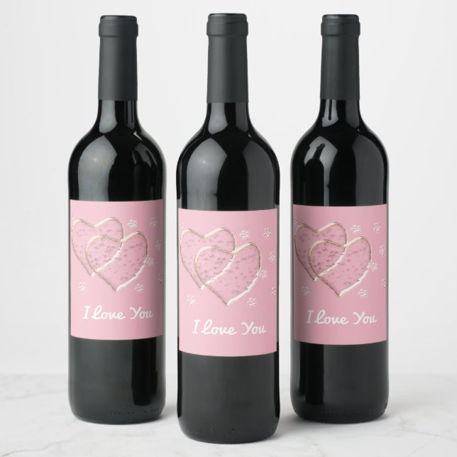 two  hearts,romantic wedding.Personalised Wine Label (Bottles)