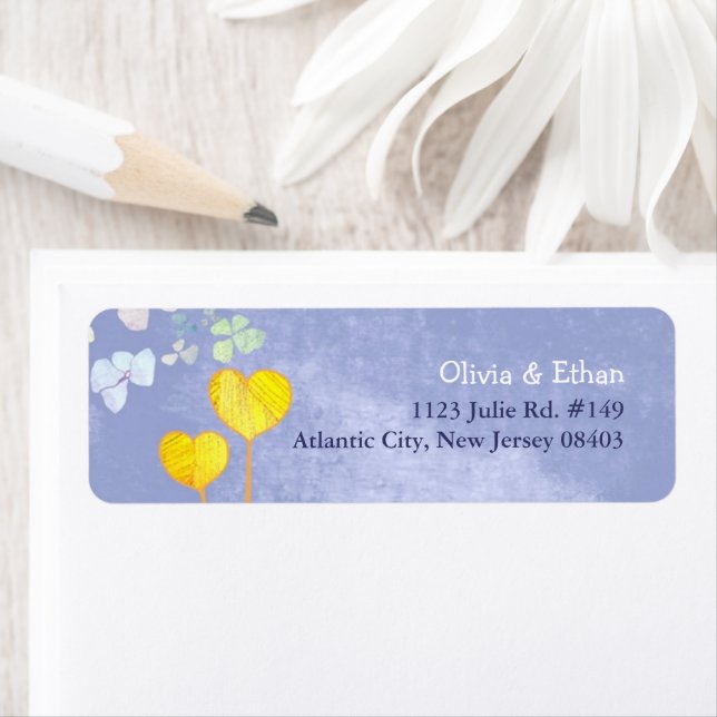 Two Hearts Rustic Blue Wedding Return Address Label (Insitu)