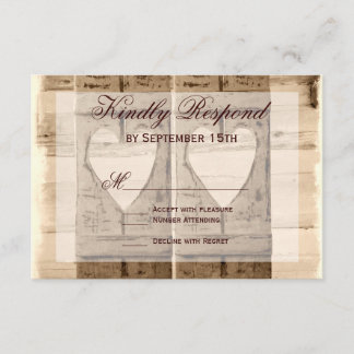 Two Hearts Rustic Shutters Wedding RSVP Cards. Card
