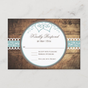 Two Hearts Rustic Wood Lace Wedding RSVP Cards