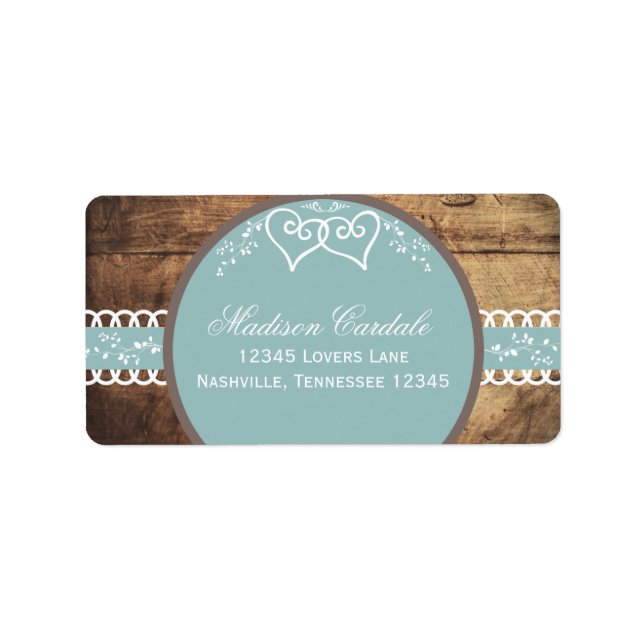 Two Hearts Rustic Wood Wedding Address Labels (Front)