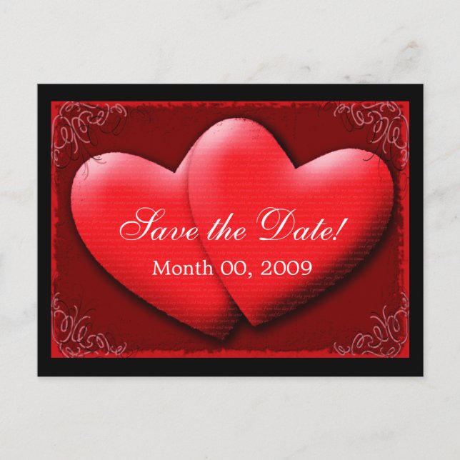 Two Hearts, Save the Date! Announcement Postcard (Front)