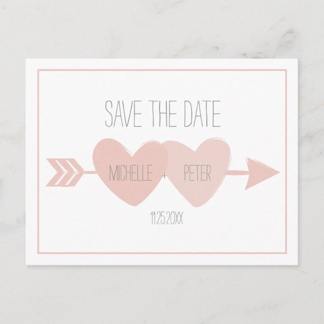 Two Hearts Save The Date Postcard (white) (Front)