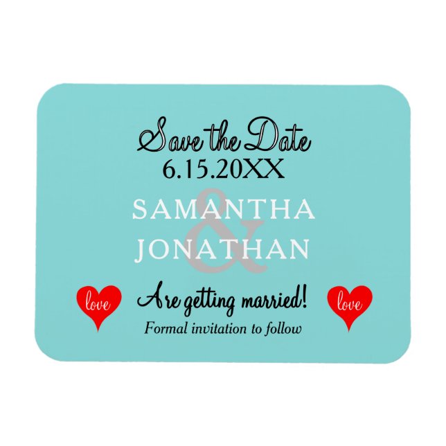 Two Hearts Seafoam Blue Wedding Magnet (Horizontal)
