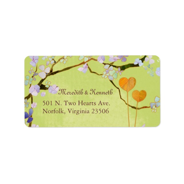 Two Hearts Spring Green Boho Wedding Address Label (Front)