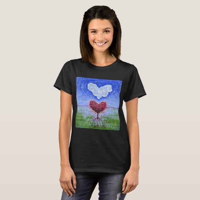 Two Hearts Surrealist Art T-Shirt (Front Full)