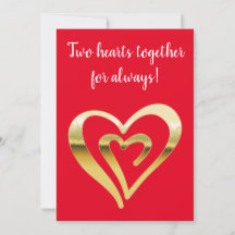 Two hearts together metallic gold red
