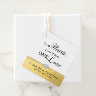 Two Hearts Two Lives One Love White Gold Wedding Favour Tags