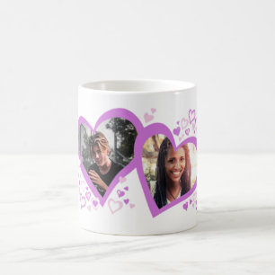 Two hearts valentine / wedding photos purple mug