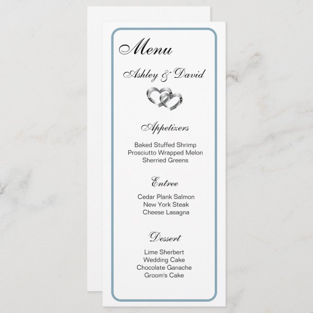 Two Hearts Wedding Menu Card (Front/Back)
