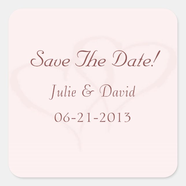 Two Hearts with Grey Border Save The Date Wedding Square Sticker (Front)