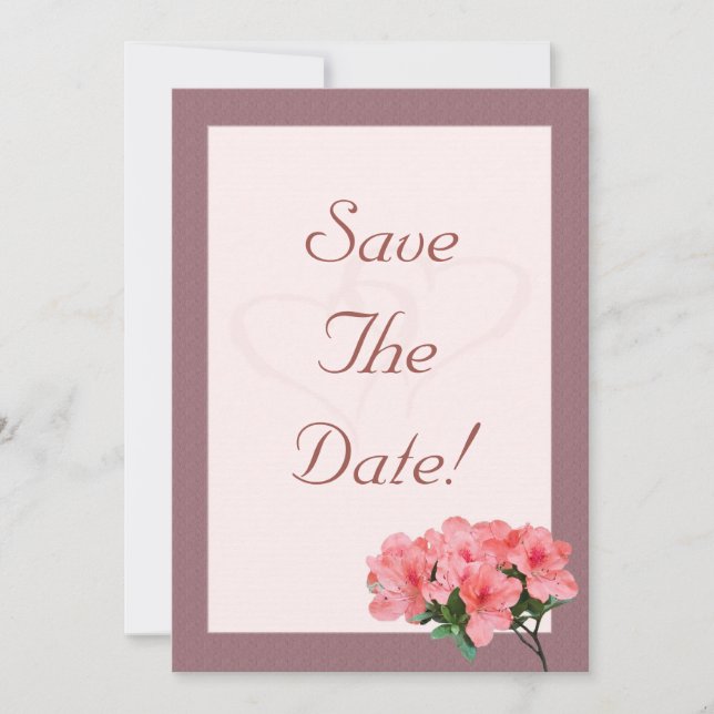Two Hearts with Rosy Brown Border Save The Wedding Invitation (Front)