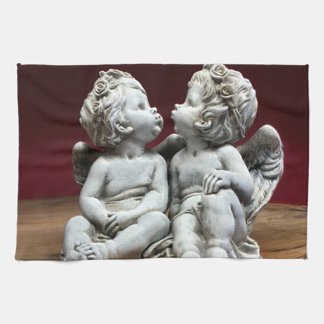 Two Heavenly Angel Cherubs Tea Towel (Horizontal)