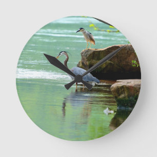 Two Herons by the River Round Clock