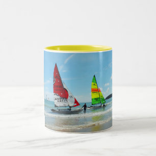 Two Hobies returning to shore Two-Tone Coffee Mug