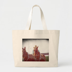 Two Horse Amish Team Faux Vintage Large Tote Bag