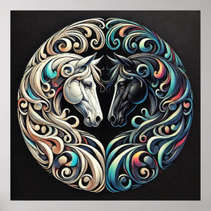 Two horse heads facing each other poster