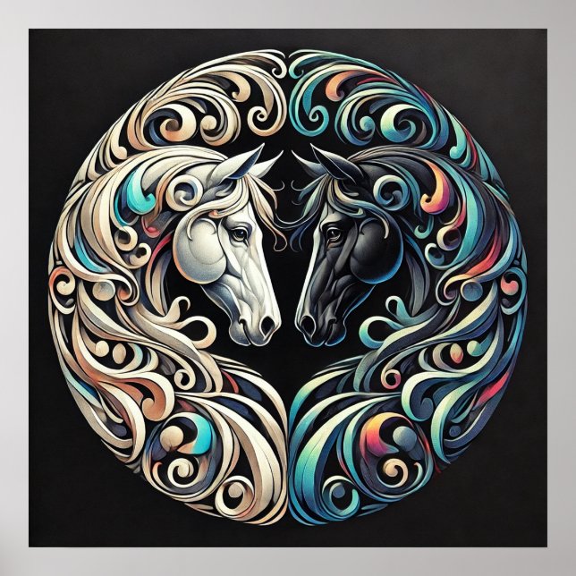 Two horse heads facing each other poster (Front)