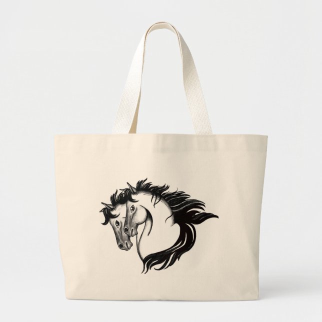 Two Horse Heads Large Tote Bag (Front)