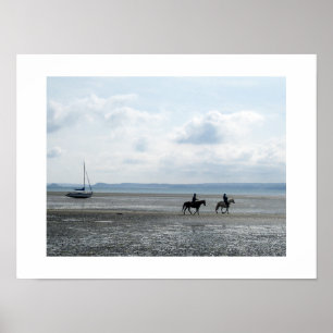Two Horse Riders on a Beach at Low Tide – Brittany Poster