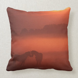 Two horses at sunset cushion