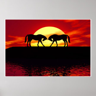 two horses before sunset poster