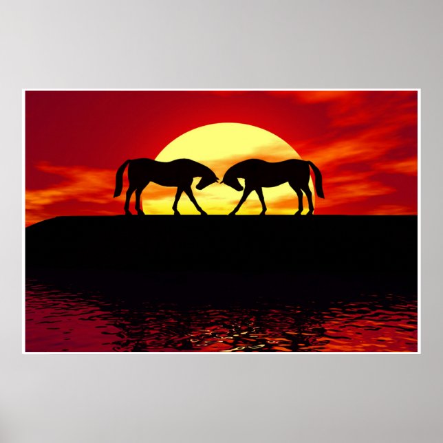 two horses before sunset poster (Front)