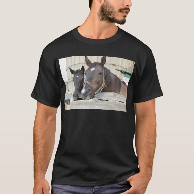 Two Horses Chewin a Fence T-Shirt (Front)