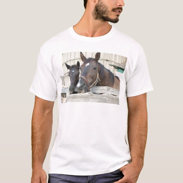 Two Horses Chewin a Fence T-Shirt (Front)